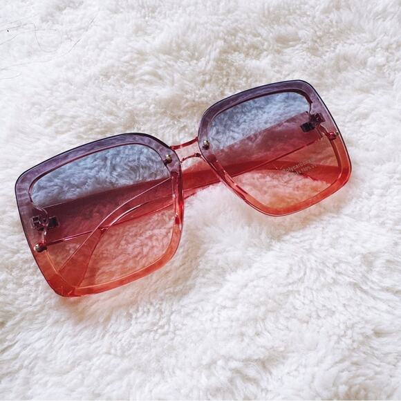 Abby Clear Blue & Pink Square Frame Sunglasses - Picture 2 of 10